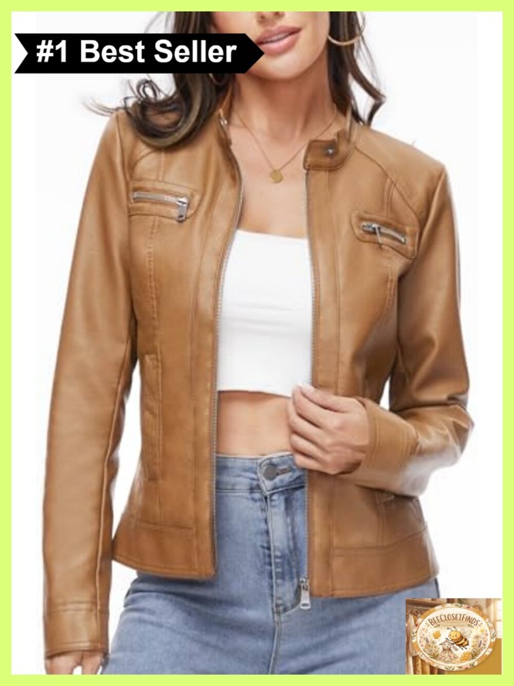 Faux Leather Moto Biker Jacket Stand Collar Slim Fit Zip Up